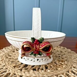 Dillard's Trimmings Filigree Christmas Basket Ceramic Ribbon Oval Holiday Bows